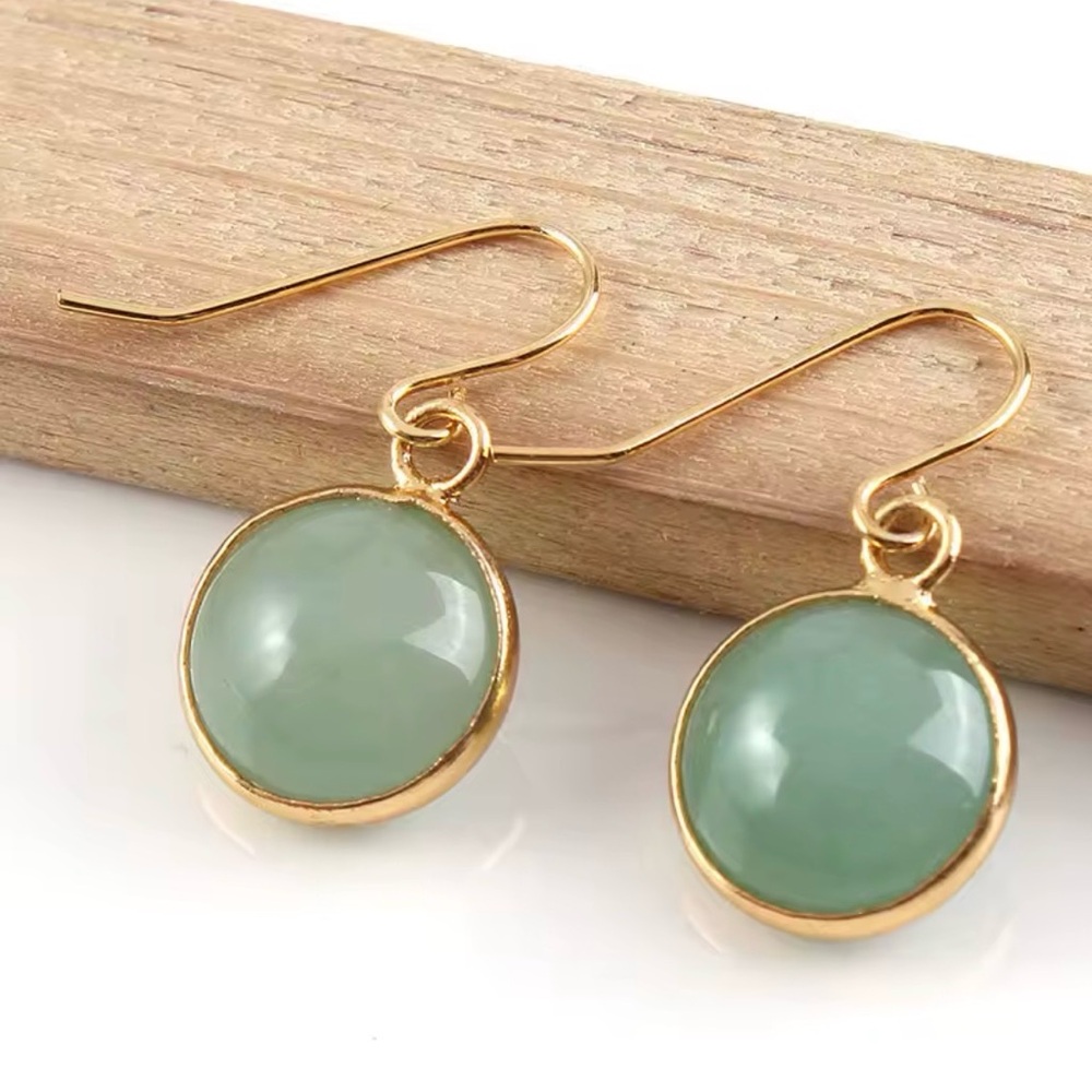 Gold Drop Hook Green Aventurine Earrings